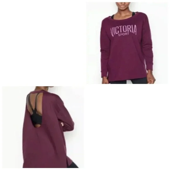 Victoria's Secret Sport purple oversized open back sweatshirt top medium large - Picture 1 of 6
